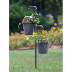 Faucet Garden Stake With Two Planters