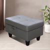 Dark Grey Faux Leather Storage Ottoman