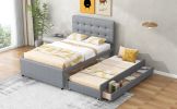 TranquilSleep Full Size Upholstered Platform Bed with Trundle and Storage Drawers