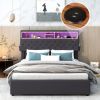 Full Size Upholstered Platform Bed with Storage Headboard, LED, USB Charging, and 2 Drawers