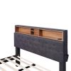 Full Size Upholstered Platform Bed with Storage Headboard, LED, USB Charging, and 2 Drawers