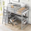 Twin Size Loft Bed with Desk and Shelves