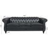 84.65" BLACK PU Rolled Arm Chesterfield Three Seater Sofa