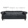 84.65" BLACK PU Rolled Arm Chesterfield Three Seater Sofa