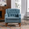 Blue Button-Tufted Accent Chair with Footrest