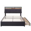 Full Size Upholstered Platform Bed with Storage Headboard, LED, USB Charging, and 2 Drawers