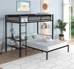 Metal Twin Over Full Bunk Bed with Wood Slats and Textilene Fiber Guard Rails