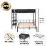 Metal Twin Over Full Bunk Bed with Wood Slats and Textilene Fiber Guard Rails