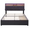 Full Size Upholstered Platform Bed with Storage Headboard, LED, USB Charging, and 2 Drawers