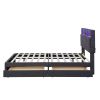 Full Size Upholstered Platform Bed with Storage Headboard, LED, USB Charging, and 2 Drawers