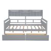 Full size Daybed, Wood Slat Support, with Bedside Shelf and Two Drawers, Gray