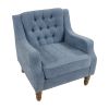 Blue Button-Tufted Accent Chair with Footrest