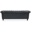 84.65" BLACK PU Rolled Arm Chesterfield Three Seater Sofa