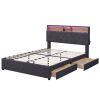 Full Size Upholstered Platform Bed with Storage Headboard, LED, USB Charging, and 2 Drawers