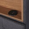 Queen Size Upholstered Platform Bed with Storage Headboard, LED, USB Charging and 2 Drawers, Dark Gray
