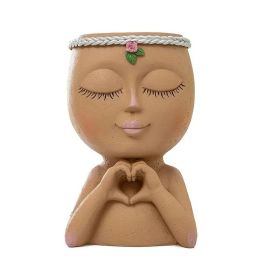 Elegance Face Statue Flower Pot (Color: Coffee Color)