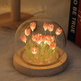 Tulips Gift for Women with LED Light in Glass Dome (Color: 10 Finished Pink Tulips)