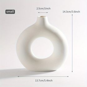 White Ceramic Donut Vase (Color: Ivory White, size: small)