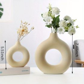 White Ceramic Donut Vase (Color: Cream Color, size: Small + Large Vase)
