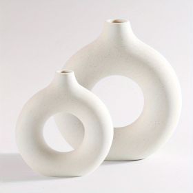 White Ceramic Donut Vase (Color: beige, size: Small + Large Vase)