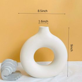 White Ceramic Donut Vase (Color: Ivory White, size: XL)