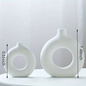 White Ceramic Donut Vase (Color: Ivory White, size: Small + Large Vase)