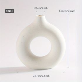 White Ceramic Donut Vase (Color: beige, size: small)