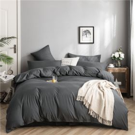 Simple Style Bedding 4 Piece Quilt Cover Set (Color: Dark Gray, size: 220x240cm 4-piece)