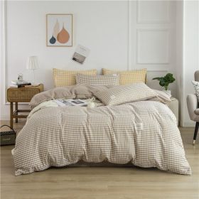 Simple Style Bedding 4 Piece Quilt Cover Set (Color: Khaki plaid, size: 220x240cm 4-piece)