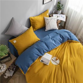 Simple Style Bedding 4 Piece Quilt Cover Set (Color: yellow blue, size: 220x240cm 4-piece)