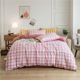 Simple Style Bedding 4 Piece Quilt Cover Set (Color: pink plaid, size: 180x200cm 4-piece)