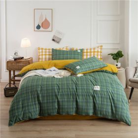 Simple Style Bedding 4 Piece Quilt Cover Set (Color: dark green plaid, size: 150x200cm 3-piece)