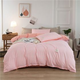 Simple Style Bedding 4 Piece Quilt Cover Set (Color: pink plaid 2, size: 150x200cm 3-piece)