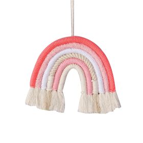 Vibrant Rainbow Macrame Wall Hanging (Color: Pink)
