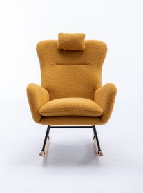 VelvetEase Modern Rocking Chair (Color: Yellow, Material: Teddy Velvet)