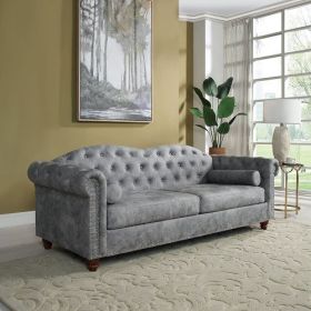 Elegant Chesterfield Velvet Sofa (Color: Gray, Material: Velvet)